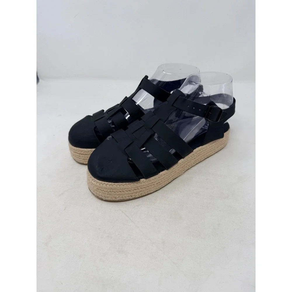 Zara Espadrille Fisherman Sandals Black 38 Platform Flatform Strappy Boho Summer